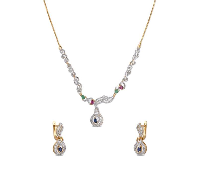 Designer American Diamond Necklace set with Multicolour stones
