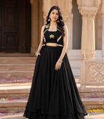 Black Navratri Lehenga Choli with Long Jacket