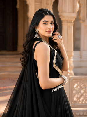 Black Navratri Lehenga Choli with Long Jacket 2