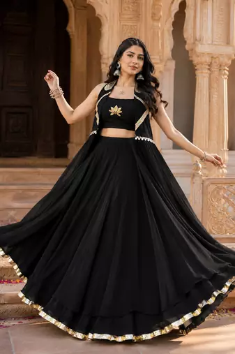 Black Navratri Lehenga Choli with Long Jacket