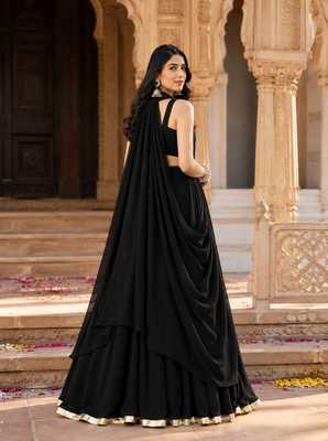 Black Navratri Lehenga Choli with Long Jacket 4