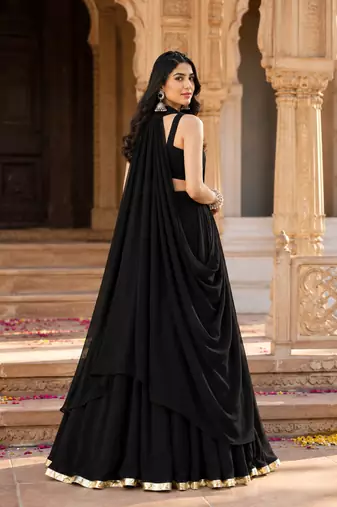 Black Navratri Lehenga Choli with Long Jacket