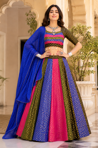 Multicolor Silk Blend Navratri Lehenga Choli Set with dupatta