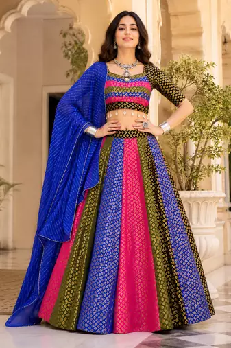 Multicolor Silk Blend Navratri Lehenga Choli Set with dupatta