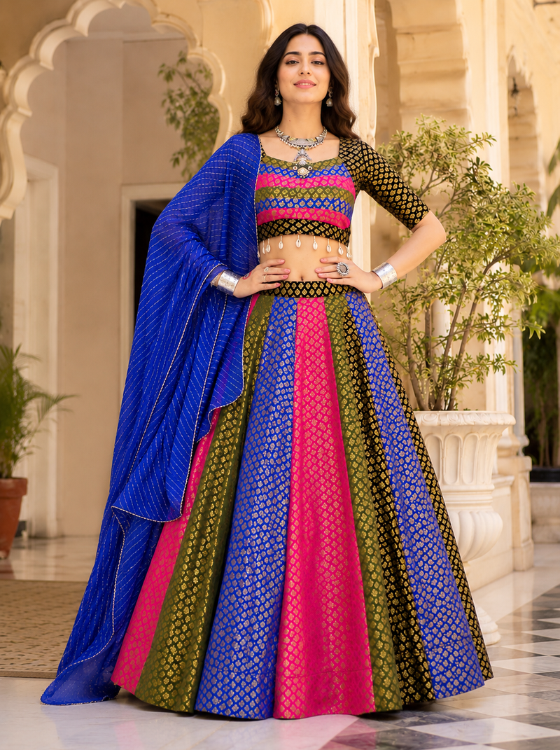 Multicolor Silk Blend Navratri Lehenga Choli Set with dupatta
