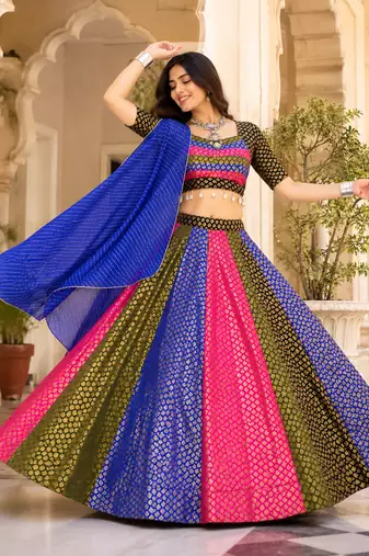 Multicolor Silk Blend Navratri Lehenga Choli Set with dupatta