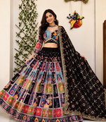 Multicolor Muslin Cotton Navratri Chaniya Choli Set with Mirror Work