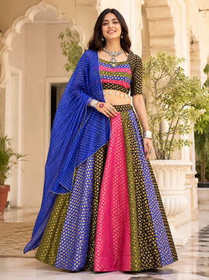 Multicolor Silk Blend Navratri Lehenga Choli Set with dupatta 3