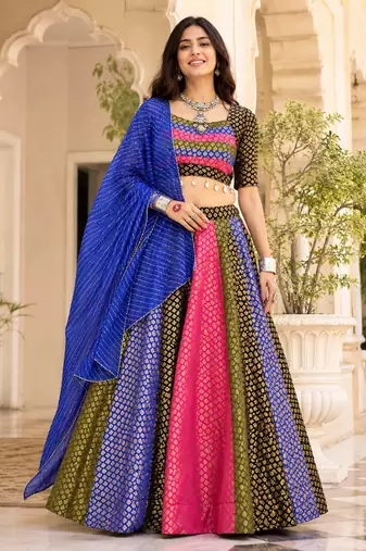 Multicolor Silk Blend Navratri Lehenga Choli Set with dupatta
