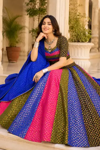 Multicolor Silk Blend Navratri Lehenga Choli Set with dupatta