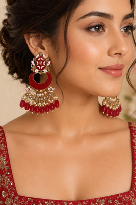 Traditional meenakari chandbali earrings 1