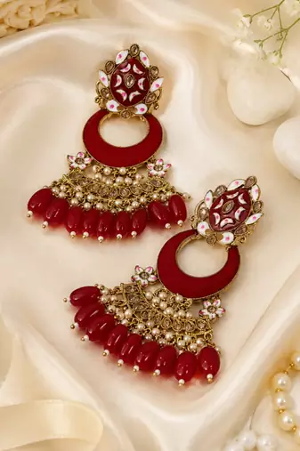 Traditional meenakari chandbali earrings