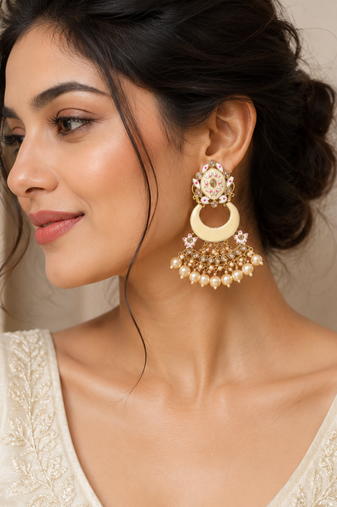 Meenakari pearl fringe chandbalis