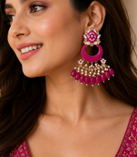Designer meenakari chandbali earrings
