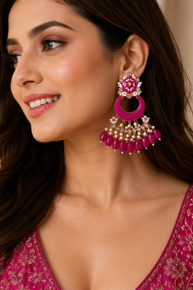 Designer meenakari chandbali earrings