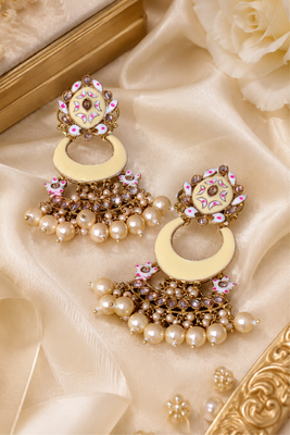 Meenakari pearl fringe chandbalis 2