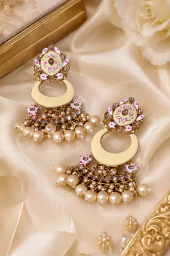 Meenakari pearl fringe chandbalis
