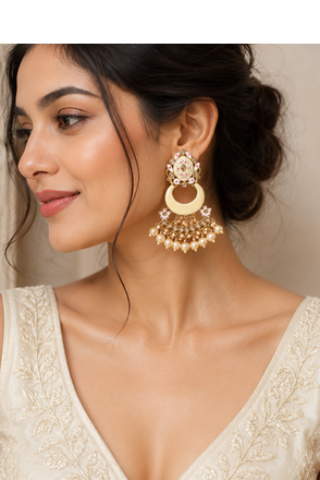 Meenakari pearl fringe chandbalis 3