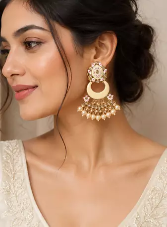 Meenakari pearl fringe chandbalis