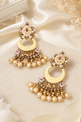 Meenakari pearl fringe chandbalis 4