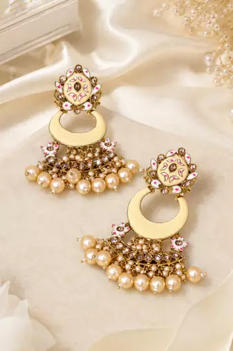 Meenakari pearl fringe chandbalis