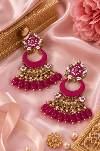 Designer meenakari chandbali earrings