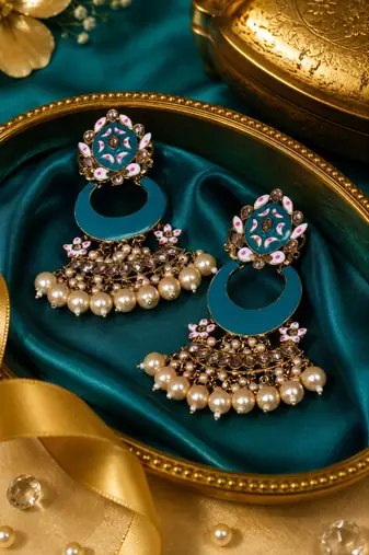 Meenakari pearl cascade earrings