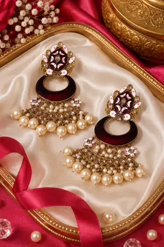 Meenakari pearl drop earrings
