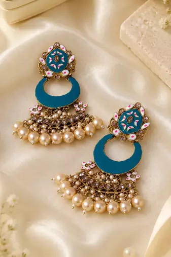 Meenakari pearl cascade earrings