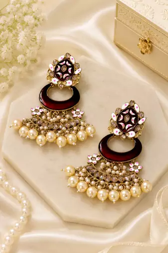 Meenakari pearl drop earrings