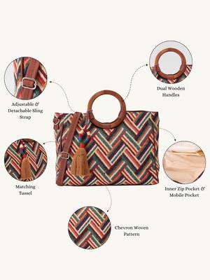  lines & loops tan jacquard chevron handheld bag 3