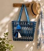  earth edit teal blue ethnic motifs jacquard tote bag