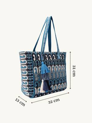  earth edit teal blue ethnic motifs jacquard tote bag 4