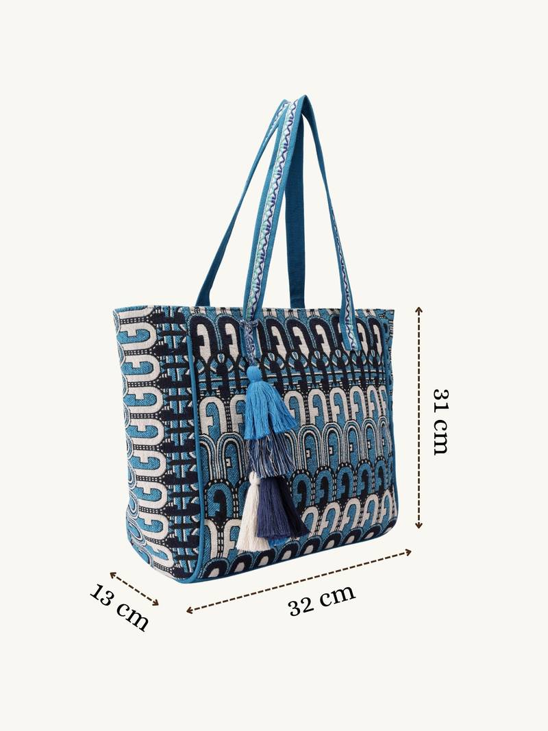  earth edit teal blue ethnic motifs jacquard tote bag