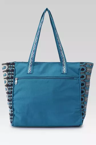  earth edit teal blue ethnic motifs jacquard tote bag