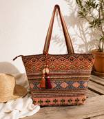  earth edit rust ethnic jacquard tote bag