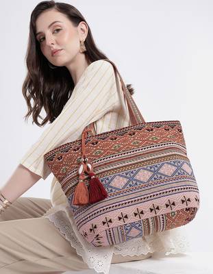  earth edit rust ethnic jacquard tote bag 2