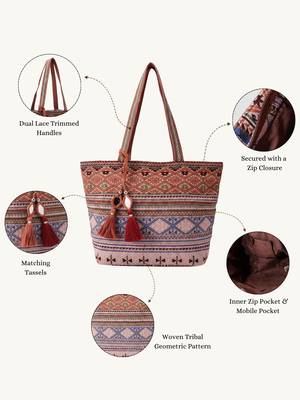  earth edit rust ethnic jacquard tote bag 3