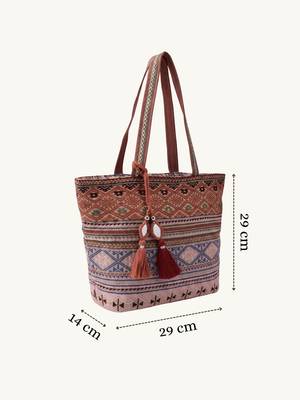  earth edit rust ethnic jacquard tote bag 4