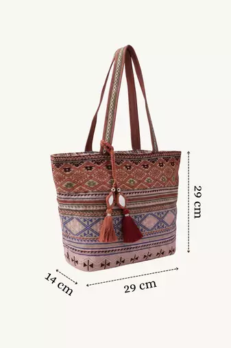 earth edit rust ethnic jacquard tote bag