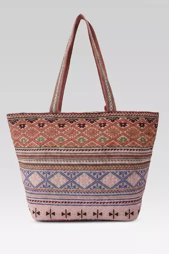  earth edit rust ethnic jacquard tote bag