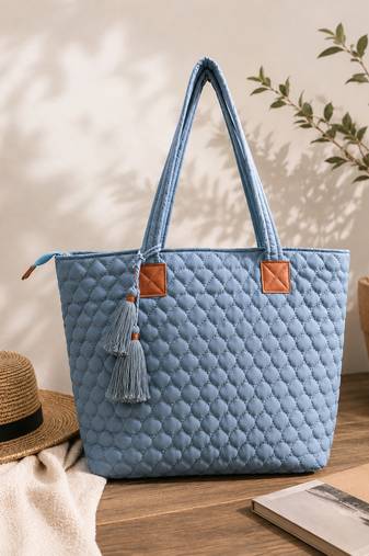 uno powder blue diamond quilted tote bag