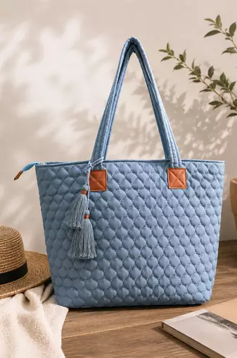 uno powder blue diamond quilted tote bag