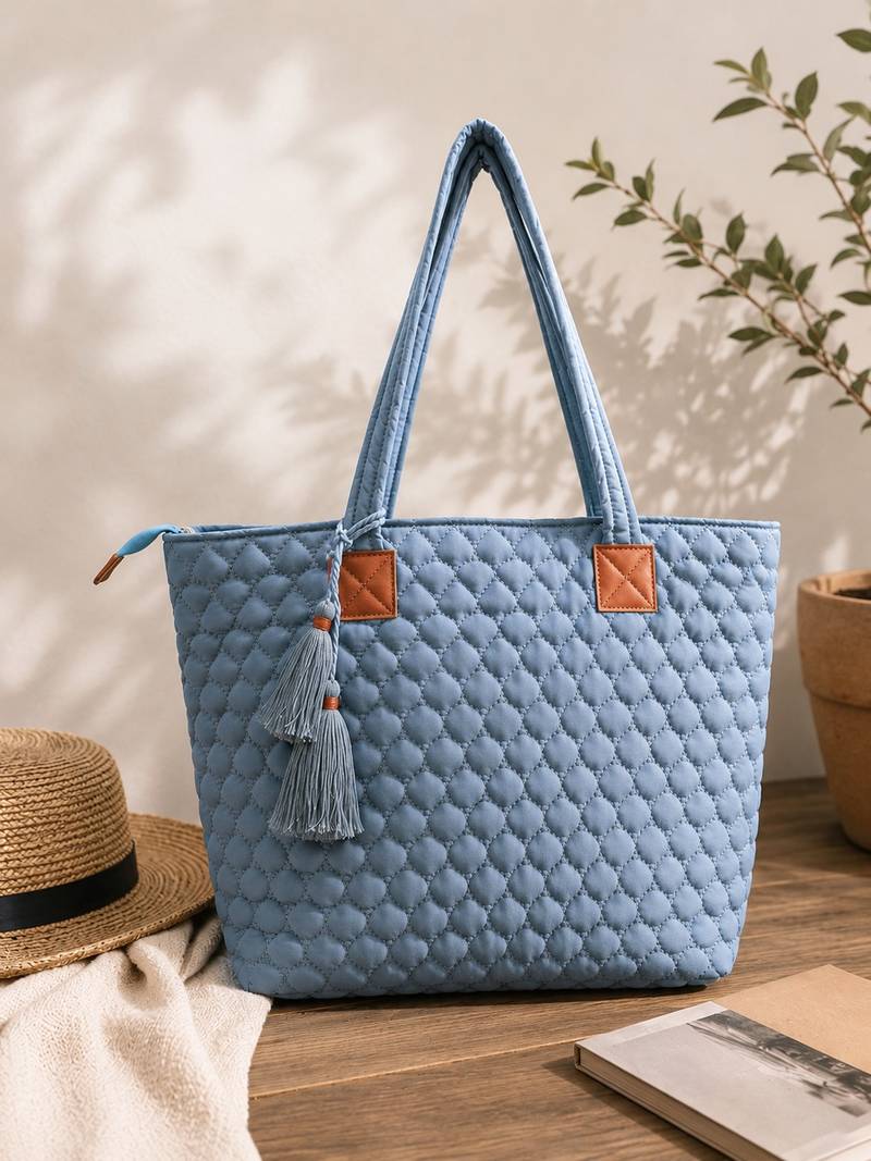  uno powder blue diamond quilted tote bag