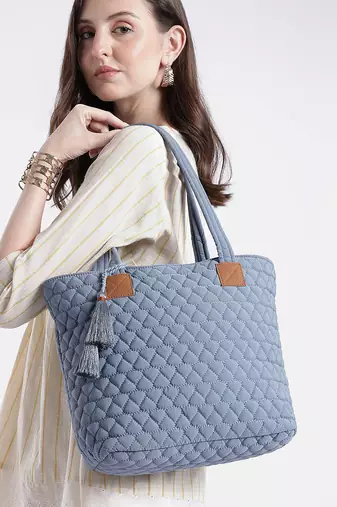  uno powder blue diamond quilted tote bag