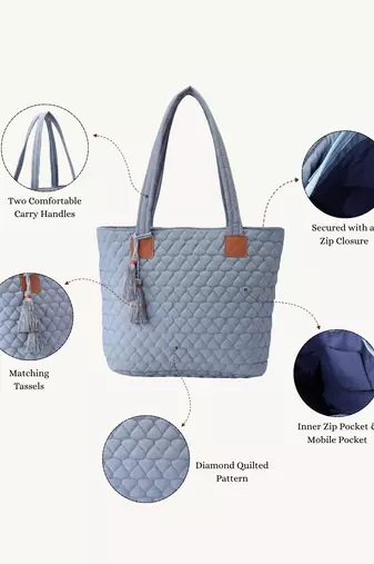  uno powder blue diamond quilted tote bag