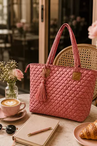  uno dusty pink diamond quilted tote bag