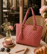  uno dusty pink diamond quilted tote bag