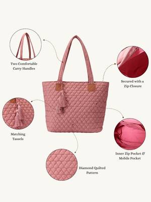  uno dusty pink diamond quilted tote bag 3