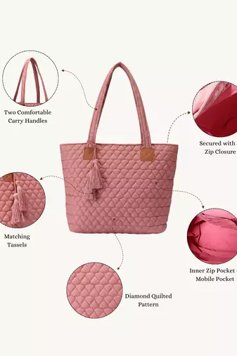  uno dusty pink diamond quilted tote bag